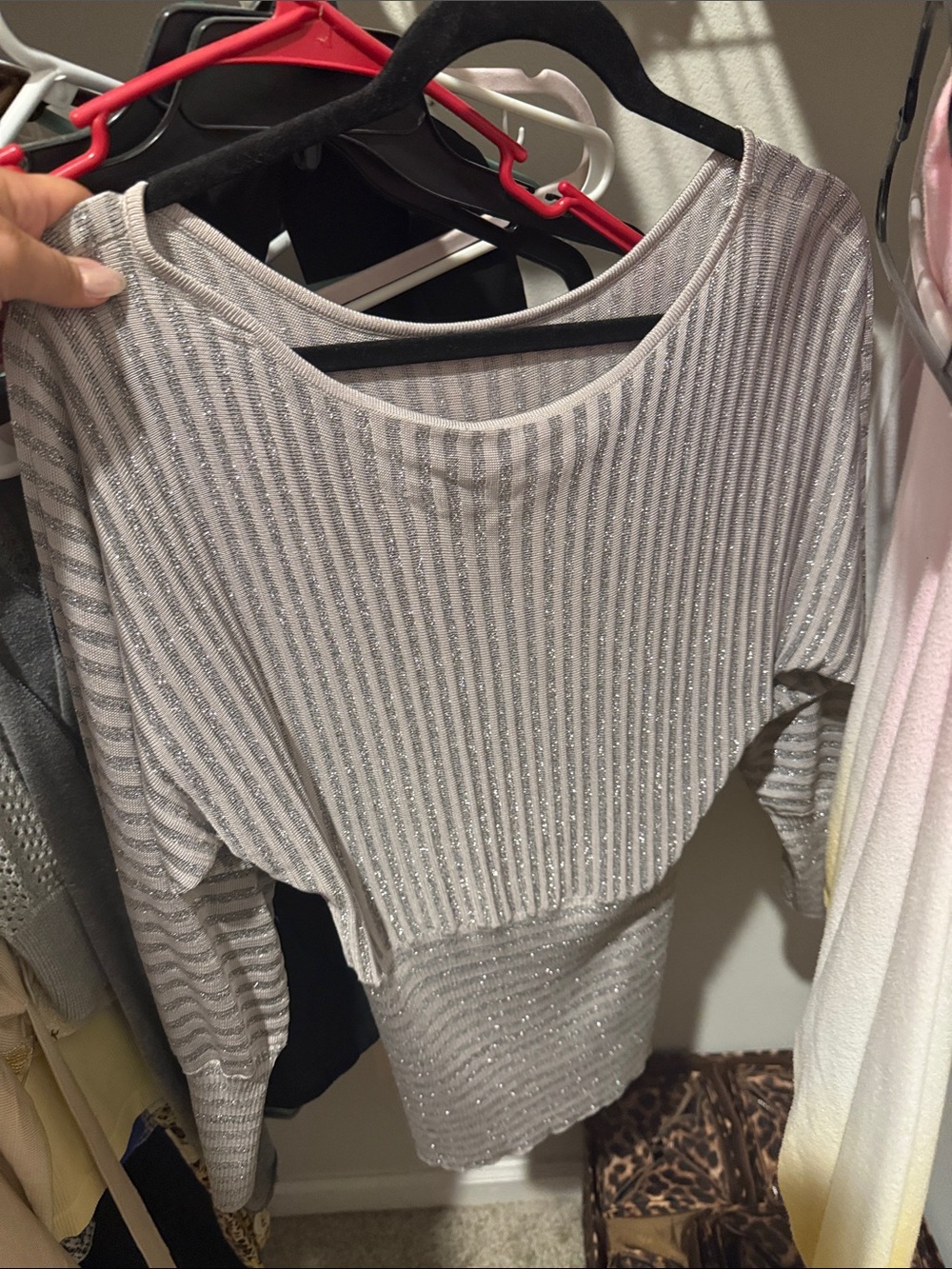 Women's Sparkle Ribbed Boatneck Sweater - Silver Gray